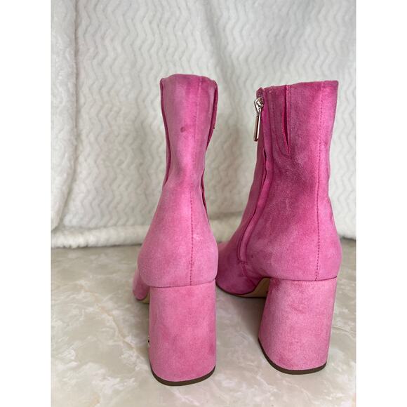Sam Edelman Codie Square Toe Block Heel Bootie Pink Confetti Suede Womens 7 US - Picture 6 of 13